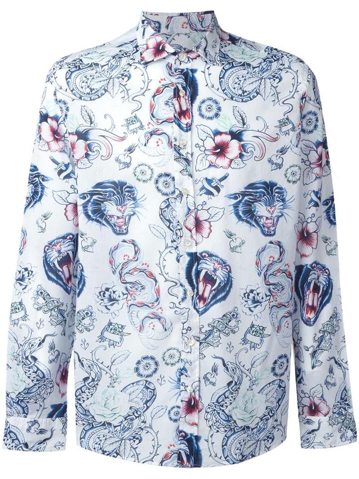Etro Lion Print Shirt, Men's, Size: Small, White, Cotton