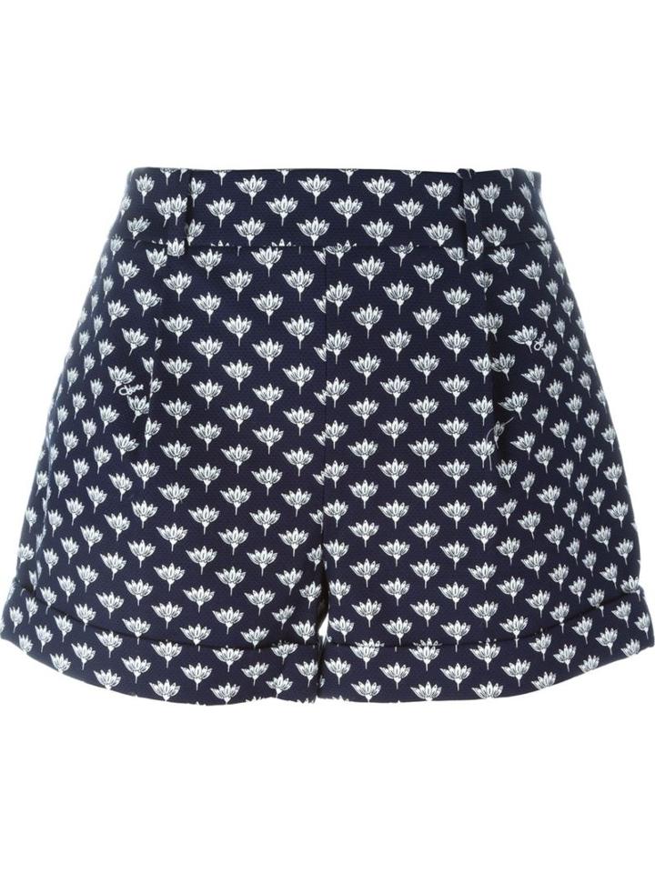 Diane Von Furstenberg - Peace Palm Wide Leg Short Shorts - Women - Cotton/spandex/elastane - 4, Women's, Blue, Cotton/spandex/elastane