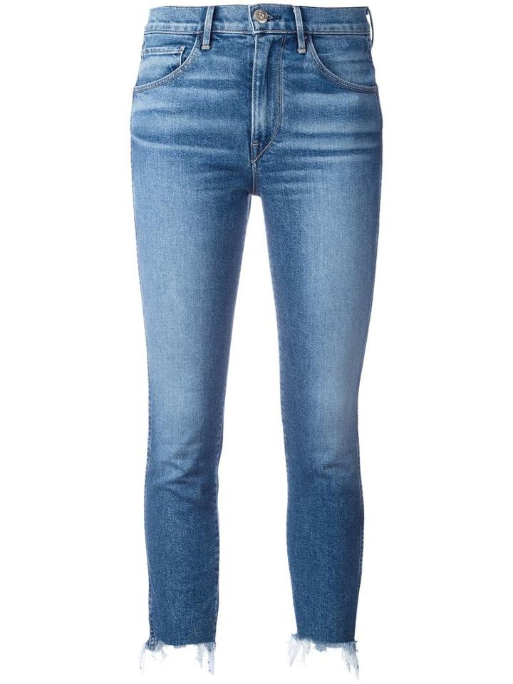 3x1 Frayed Trim Cropped Jeans, Women's, Size: 29, Blue, Cotton/polyester/spandex/elastane