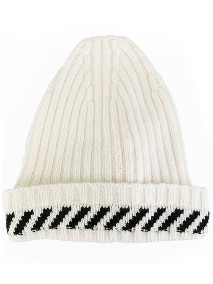 Off-white 'diagonals' Beanie, Adult Unisex, White, Polyamide/viscose/cashmere/virgin Wool