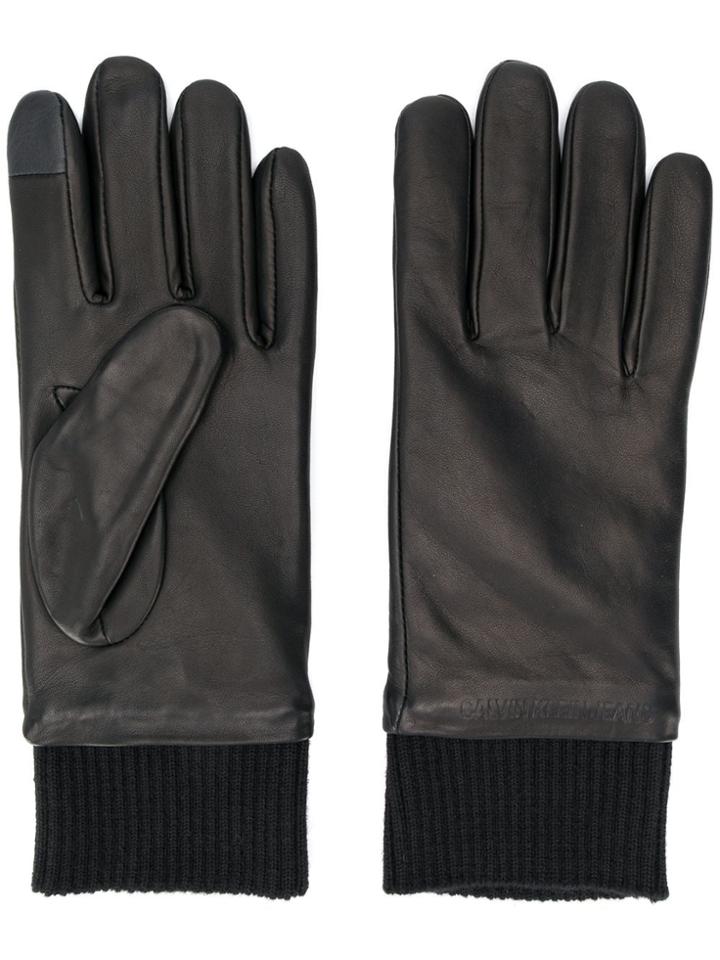 Calvin Klein Jeans Plain Leather Gloves - Black
