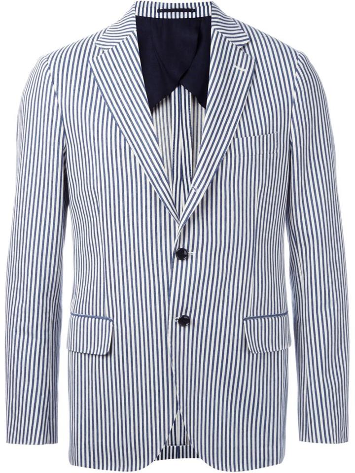 Mp Massimo Piombo Striped Blazer, Men's, Size: 46, Blue, Cotton/polyester