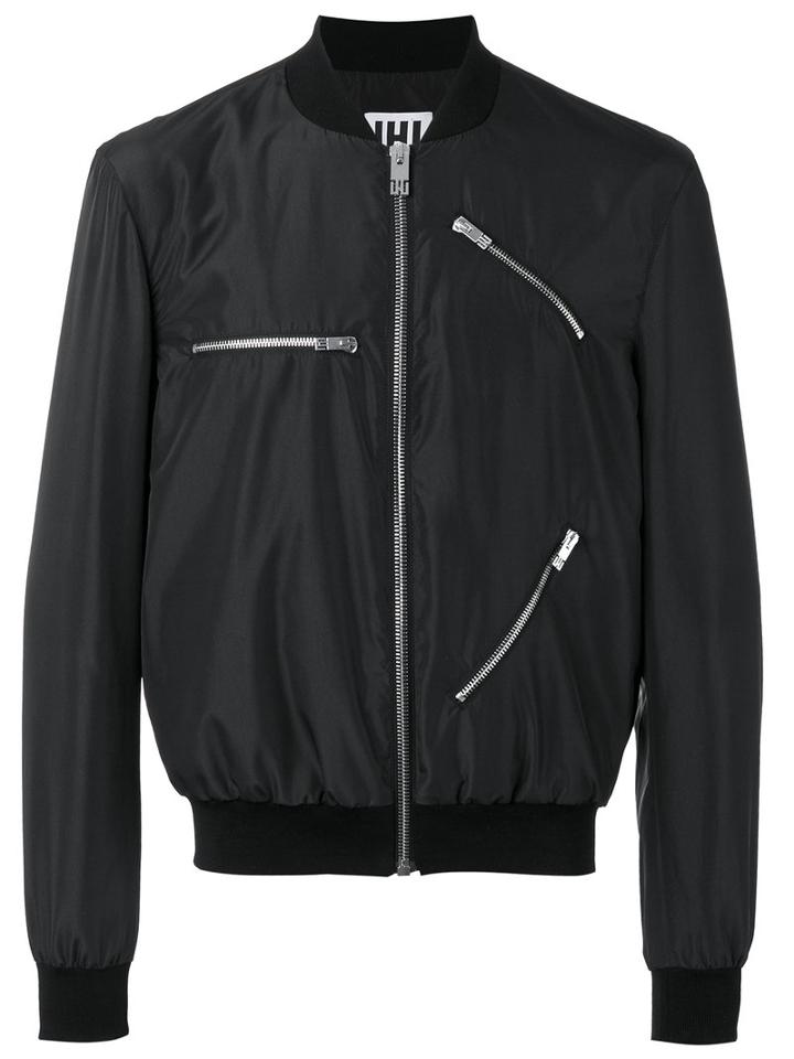 Les Hommes Urban Zip Detail Bomber Jacket, Men's, Size: 50, Black, Cotton/polyester/spandex/elastane