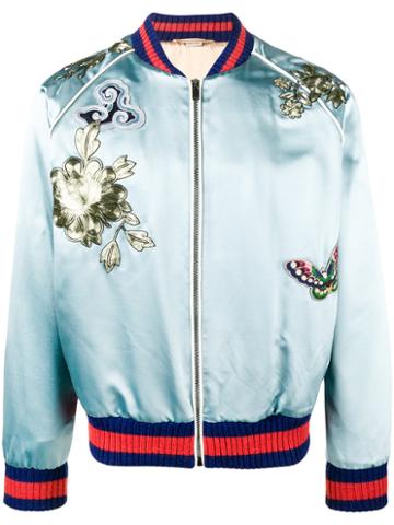 Gucci - Bird Embroidered Bomber Jacket - Men - Silk - 46, Blue, Silk