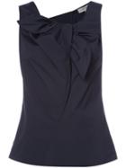 Carolina Herrera - Sleeveless Blouse With Front Ruffle Detail - Women - Cotton/spandex/elastane - 4, Blue, Cotton/spandex/elastane