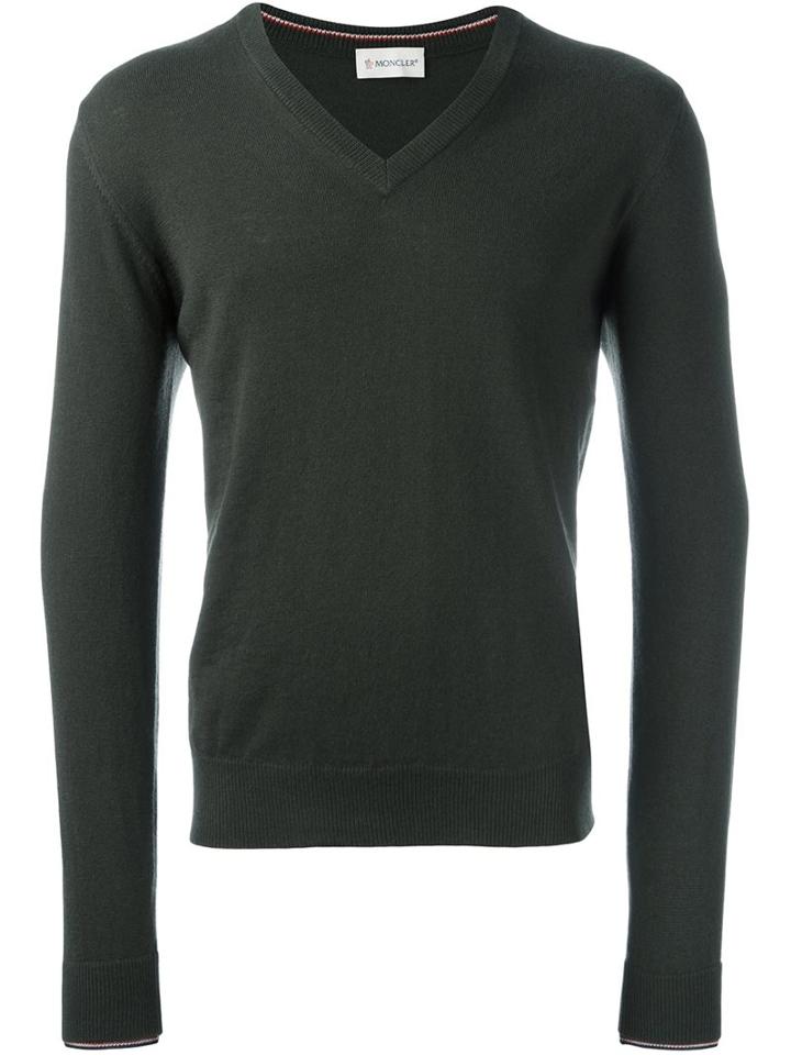 Moncler V-neck Sweater, Men's, Size: Medium, Green, Virgin Wool