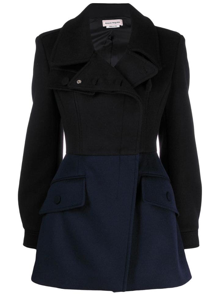 Alexander Mcqueen Dual-tone Fitted Coat - Black