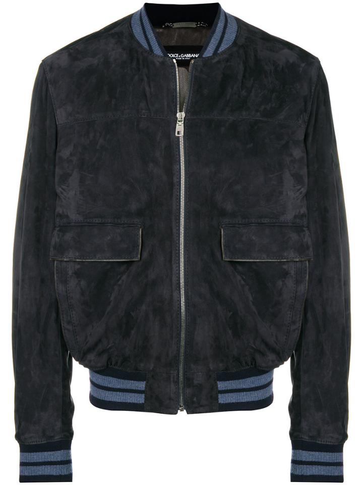Dolce & Gabbana Suede Ribbed Trim Jacket - Blue