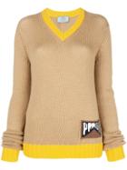 Prada Contrast Logo Sweater - Brown