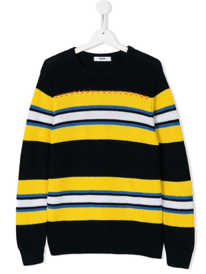 Msgm Kids Striped Jumper, Boy's, Size: 14 Yrs, Blue