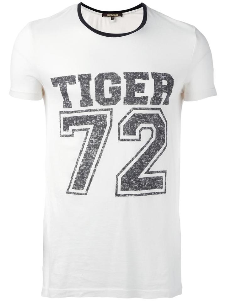 Roberto Cavalli Tiger Print T-shirt, Men's, Size: Large, Ivory, Cotton