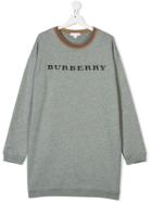 Burberry Kids Embroidered Logo Sweater Dress - Grey