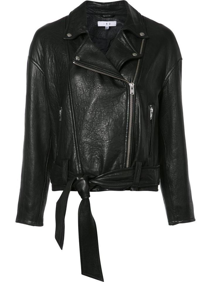 Iro Belted Biker Jacket, Women's, Size: 34, Black, Nylon/acetate/lamb Skin