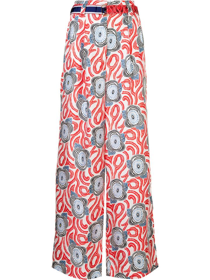 Michel Klein Abstract Print Palazzo Trousers, Women's, Size: 38, Red, Silk