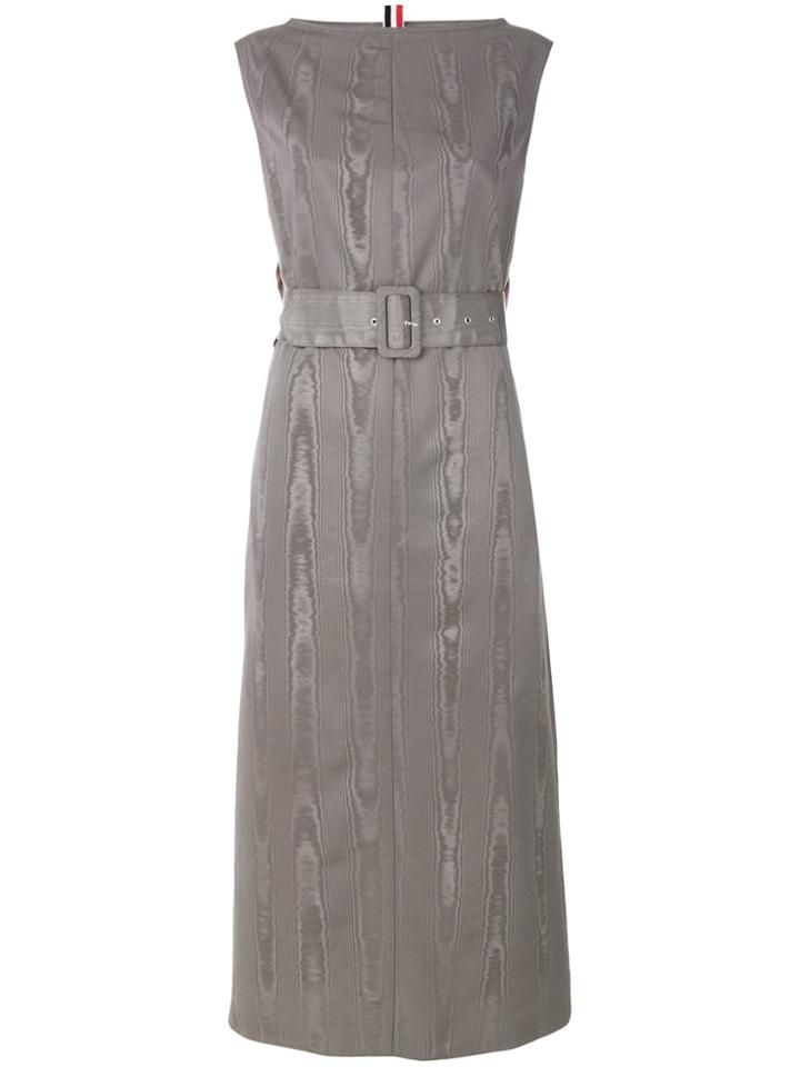 Thom Browne Belted Moire Tracee Sheath Dress - Grey