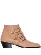 Chloé Beige Susanna Buckle 30 Leather Ankle Boots - Neutrals
