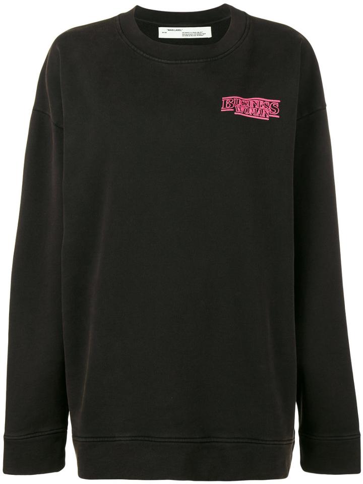 Off-white Business Woman Embroidered Sweatshirt, Women's, Size: Medium, Black, Cotton