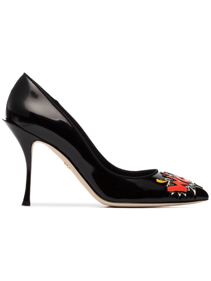Dolce & Gabbana 90 Patent 'wow' Embroidered Pumps - Black