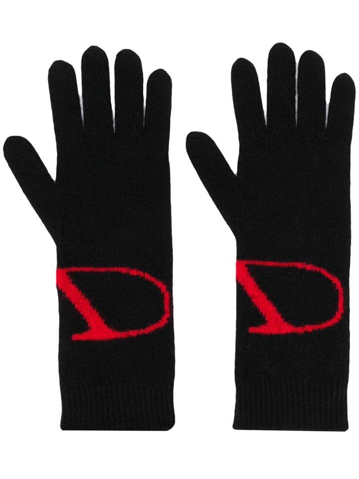 Valentino Valentino Garavani Knitted Vlogo Gloves - Black