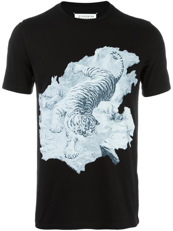 Maison Margiela Tiger Print T-shirt, Men's, Size: 48, Black, Cotton
