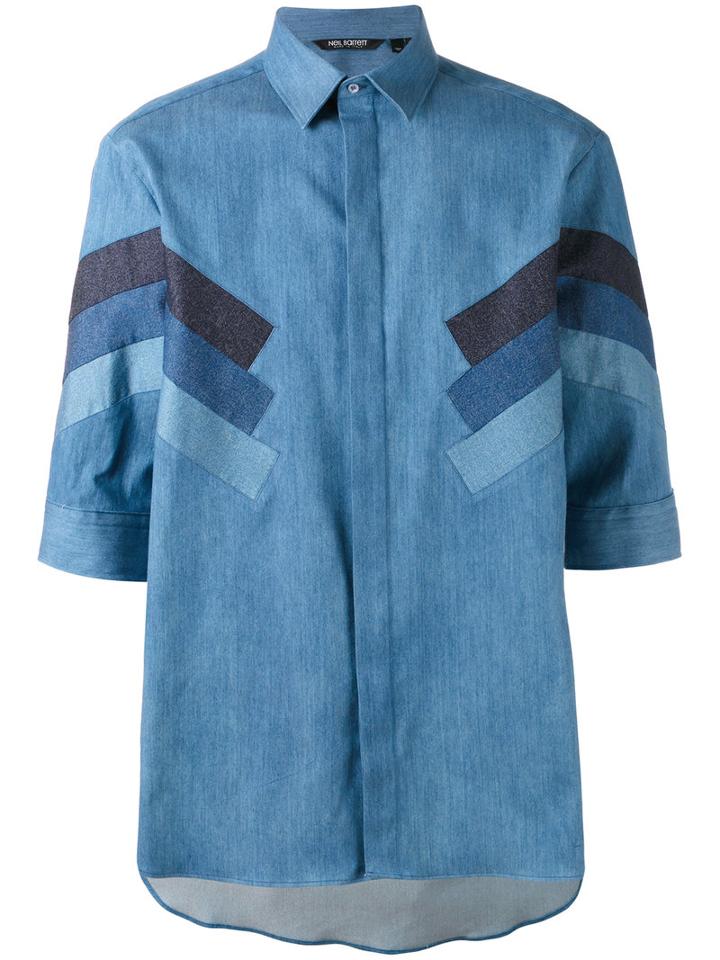 Neil Barrett Denim Stripe Shirt, Men's, Size: 38, Blue, Silk/cotton/polyester