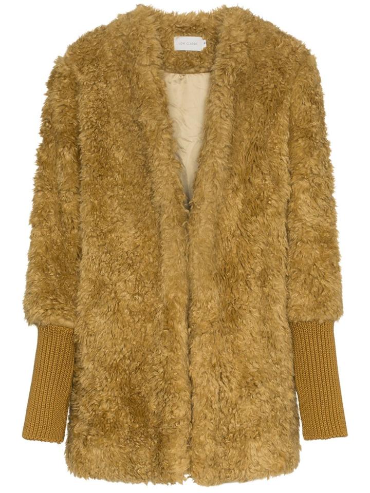 Low Classic Single Breasted Ribbed Cuff Faux Fur Coat - Unavailable