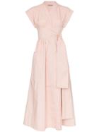 Three Graces Clarissa V Neck Tie Waist Cotton Dress - Pink