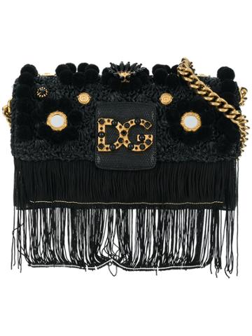 Dolce & Gabbana Dg Millennials Appliqué Fringed Shoulder Bag - Black