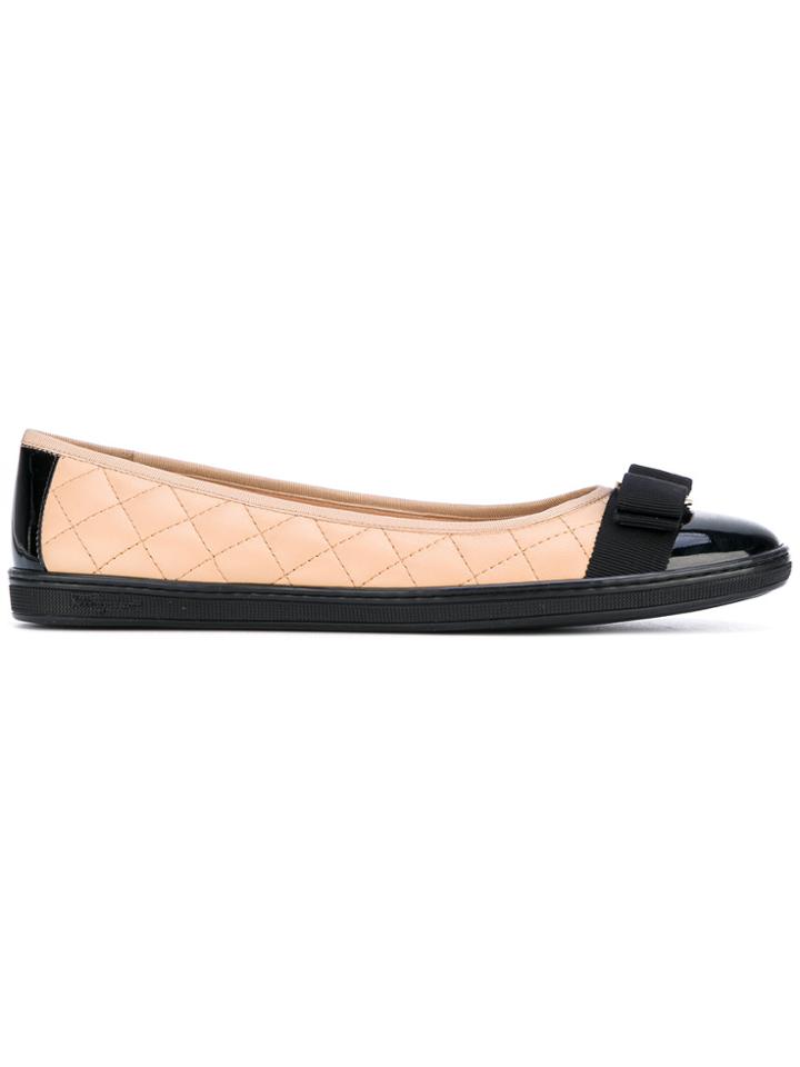 Salvatore Ferragamo Quilted Vara Ballerina Shoes - Nude & Neutrals