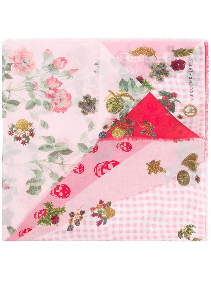 Alexander Mcqueen Jewelled Garden Skull Scarf - Pink & Purple