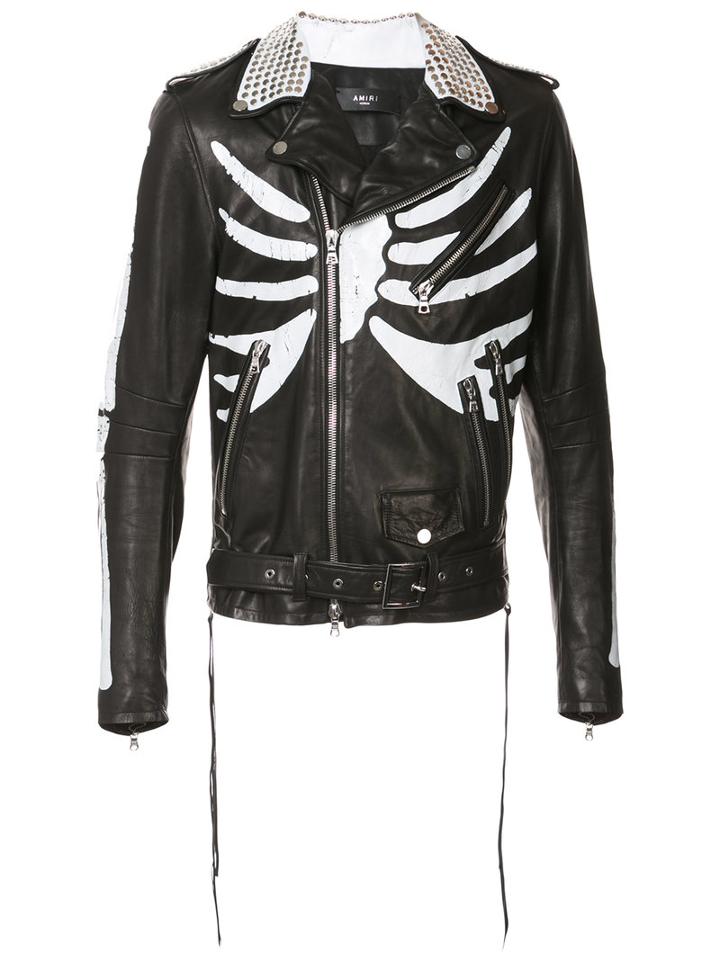 Amiri - Stud Bones Rider Jacket - Men - Silk/calf Leather/spandex/elastane/tencel - M, Black, Silk/calf Leather/spandex/elastane/tencel