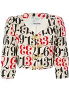Moschino Vintage Number Print Cropped Jacket, Women's, Size: Small, Nude/neutrals