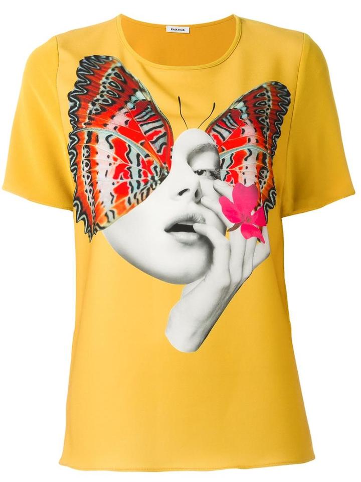 P.a.r.o.s.h. Butterfly Print T-shirt, Women's, Size: Xl, Yellow/orange, Polyester/spandex/elastane