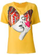 P.a.r.o.s.h. Butterfly Print T-shirt, Women's, Size: Xl, Yellow/orange, Polyester/spandex/elastane