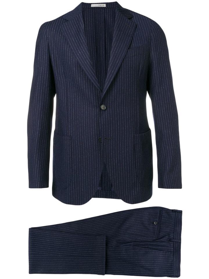 0909 Two Piece Striped Suit - Blue