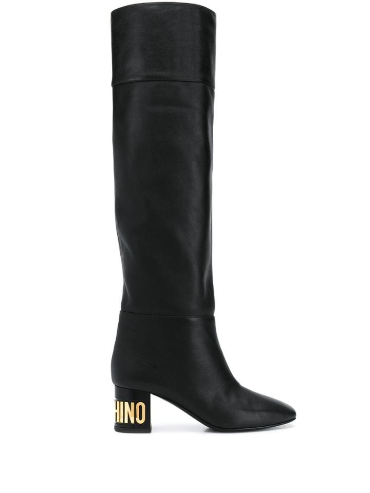 Moschino Logo Plaque Over-the-knee Boots - Black