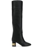 Moschino Logo Plaque Over-the-knee Boots - Black