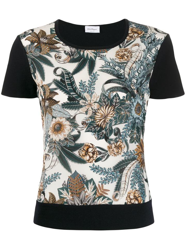 Salvatore Ferragamo Floral Print Knitted Top - Black