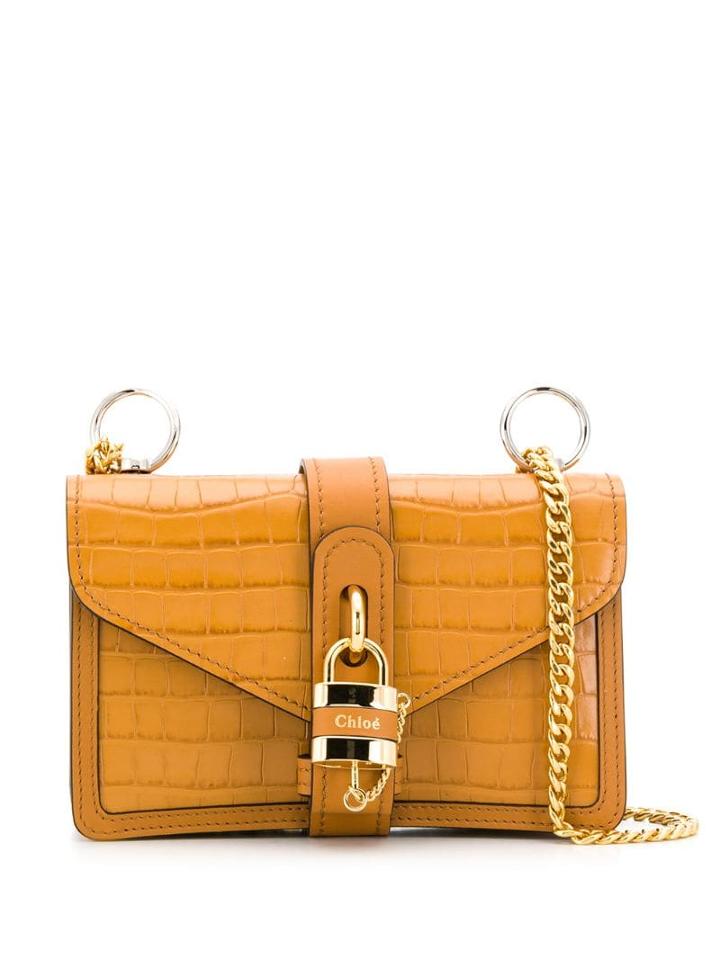Chloé Aby Crocodile Embossed Shoulder Bag - Brown