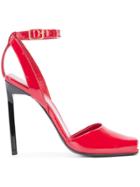 Saint Laurent Edie 110 Peep Toe Sandals - Red