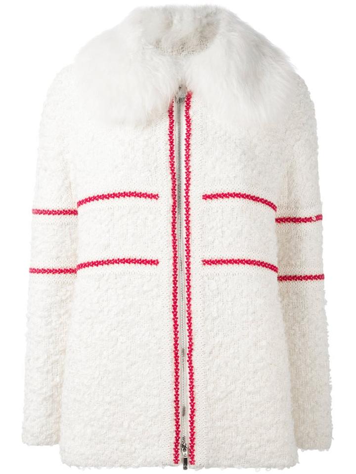 Moncler Gamme Rouge Textured Padded Goat Fur Collar Jacket, Women's, Size: 1, White, Silk/cotton/feather Down/wool