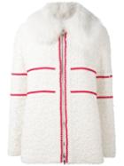 Moncler Gamme Rouge Textured Padded Goat Fur Collar Jacket, Women's, Size: 1, White, Silk/cotton/feather Down/wool