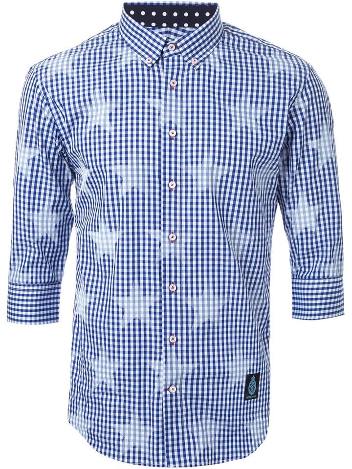 Guild Prime - Star Print Checked Shirt - Men - Cotton/polyester - 1, Blue, Cotton/polyester