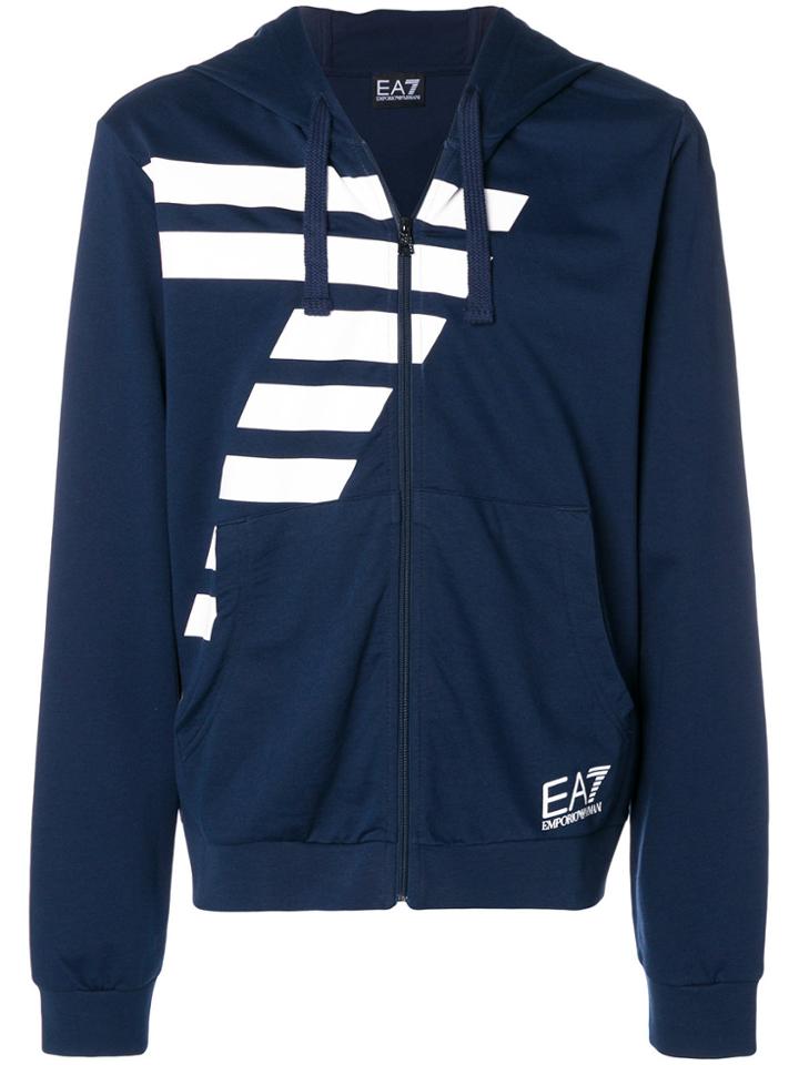 Ea7 Emporio Armani Zipped Logo Hoodie - Blue