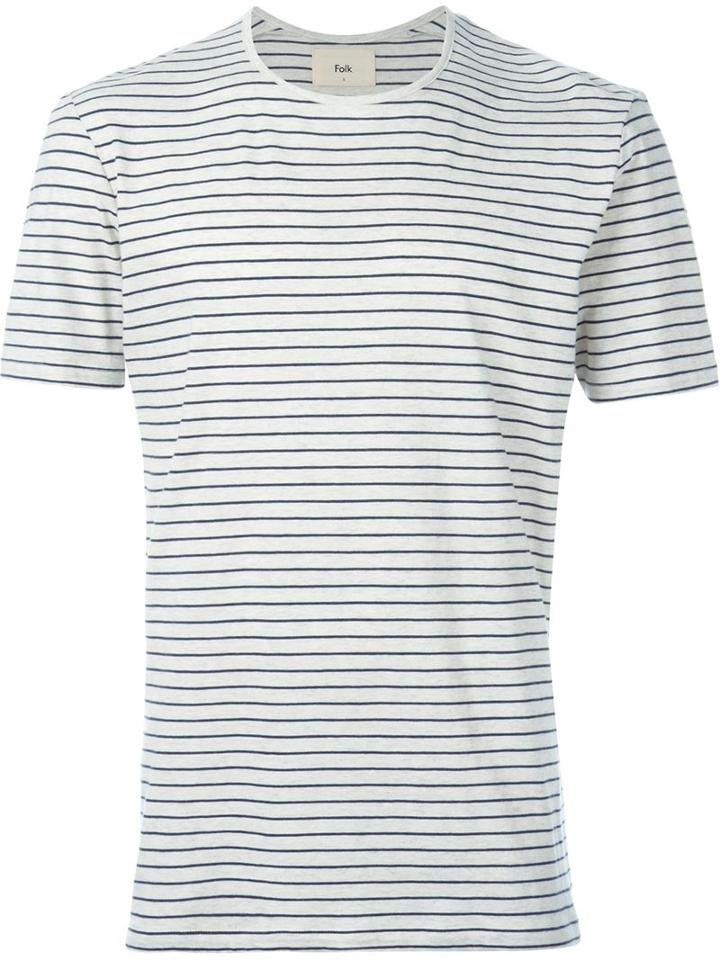 Folk Striped T-shirt, Men's, Size: M, Nude/neutrals, Cotton