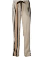 Roberto Collina - Striped Details Straight Trousers - Women - Nylon/acetate - Xs, Nude/neutrals, Nylon/acetate