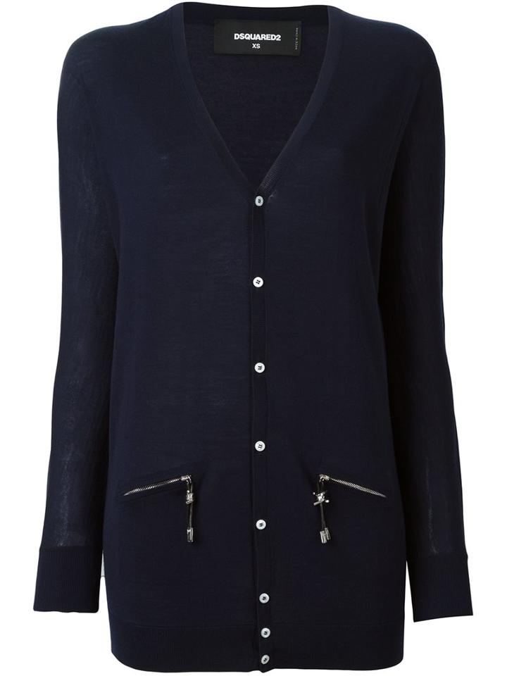 Dsquared2 Long Pullover Cardigan, Women's, Size: Medium, Blue, Wool