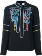 Peter Pilotto Embroidered Neck Tie Blouse, Women's, Size: 8, Black, Acetate/viscose/spandex/elastane
