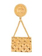 Chanel Vintage Matelasse Bag Swing Brooch - Gold