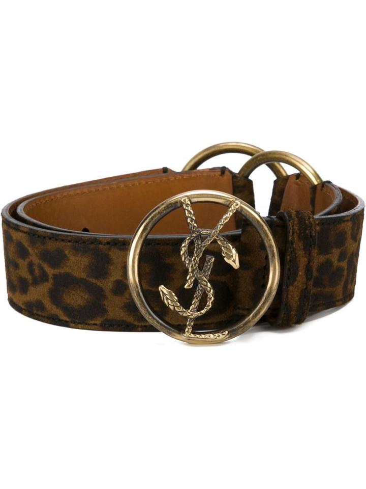 Saint Laurent Monogram Belt, Women's, Size: 65, Brown, Leather